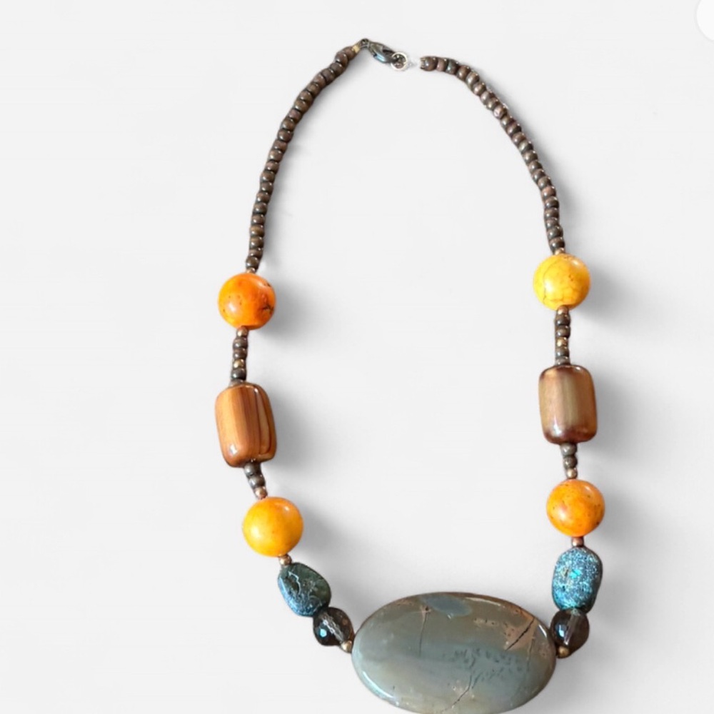 Handcrafted Yellow and Brown Beaded Statement Necklace